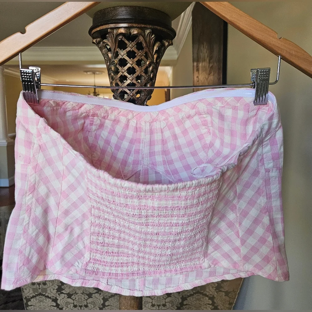 NWOT Free People Pink/White Gingham Bustiet Strapless Top - Picture 13 of 16
